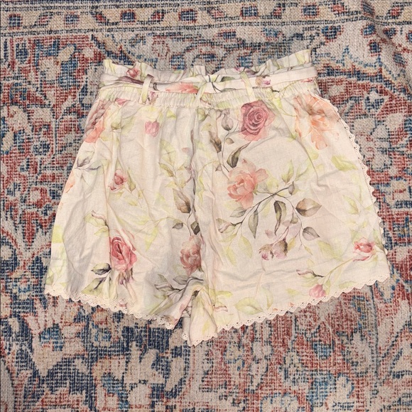 Caroline Constas Linen Floral Belted Shorts SZ S EUC - Picture 4 of 6